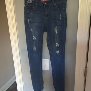 Wax Jean Dark Blue Distressed Skinny Jeans